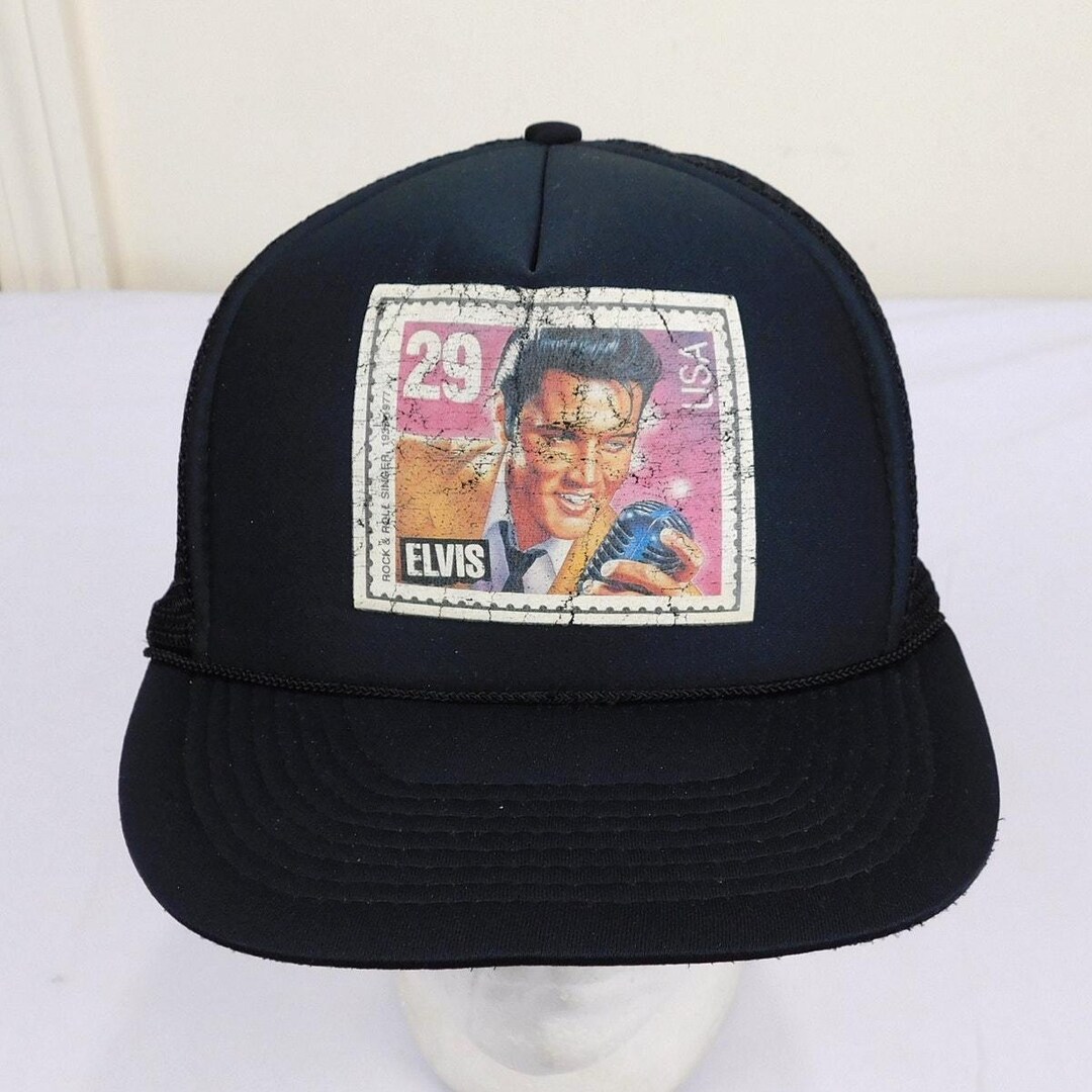 Vintage Elvis Presley Trucker Hat Postage Stamp Graphic Black ...