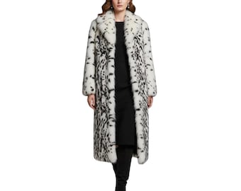 Luxury White Lynx Faux Fur Coat, Vintage Style fur Overcoat, Winter Warm Coat for Womens, Warm handmade fur Coat, Long statement coat