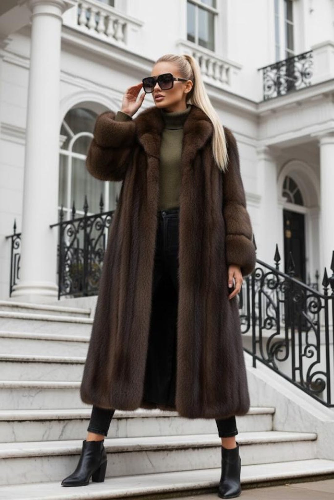 Brown Mink Faux Fur Long Women's Coat, Mink Fur Coat for Winter
