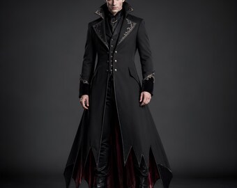 Herr Gotisk Vampyrkappa Halloweenkostym Viktoriansk Dracula-stil Frack Gotisk Lång Kappa Mörk Aristokratjacka Vampyr Cosplay-Outfit