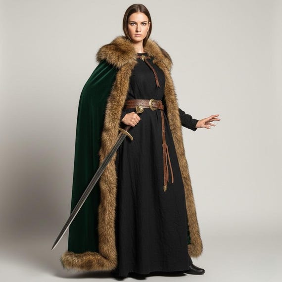 navy blue dress for baby girl Medieval Fur Trim Cloak for Women – Viking Renaissance Cape, Fantasy LARP  Costume, Warm Winter Cosplay Cloak
