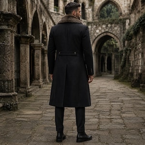 Viking wedding dress For Men, Medieval Long Coat With Faux Fur Collar Cape, Victorian Gothic Coat, Mens viking wedding attire, Gift For Him image 2