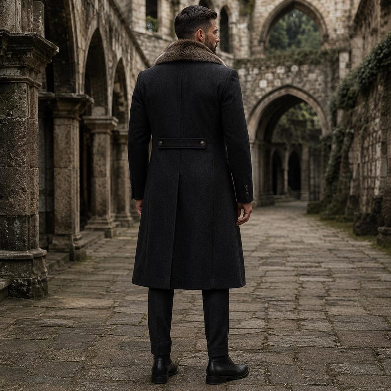 Viking wedding dress For Men, Medieval Long Coat With Faux Fur Collar Cape, Victorian Gothic Coat, Mens viking wedding attire, Gift For Him image 2