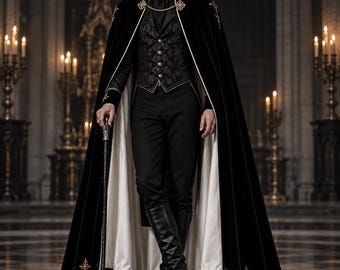 Men’s Gothic Cape Cloak, Victorian Vampire Costume, Medieval Lord Cosplay, Dracula Halloween Costume, Gothic Wedding Renaissance Cape