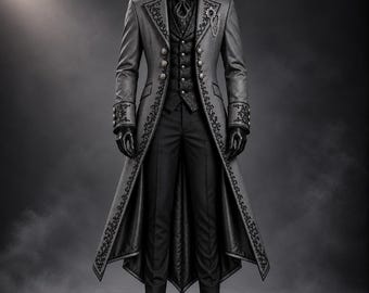 Mens Gothic Long Coat Grey, Victorian Gentleman Tailcoat, Dark Academia Jacket, Vampire Lord Costume, Steampunk Cosplay Outfit