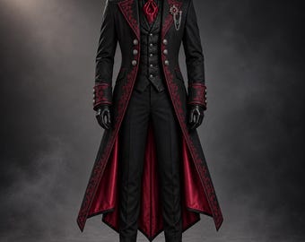 Svart gotisk vampyrkostym för män, viktoriansk frack, broderad 3-delad Dracula-bröllopsoutfit, steampunk Halloween-cosplay