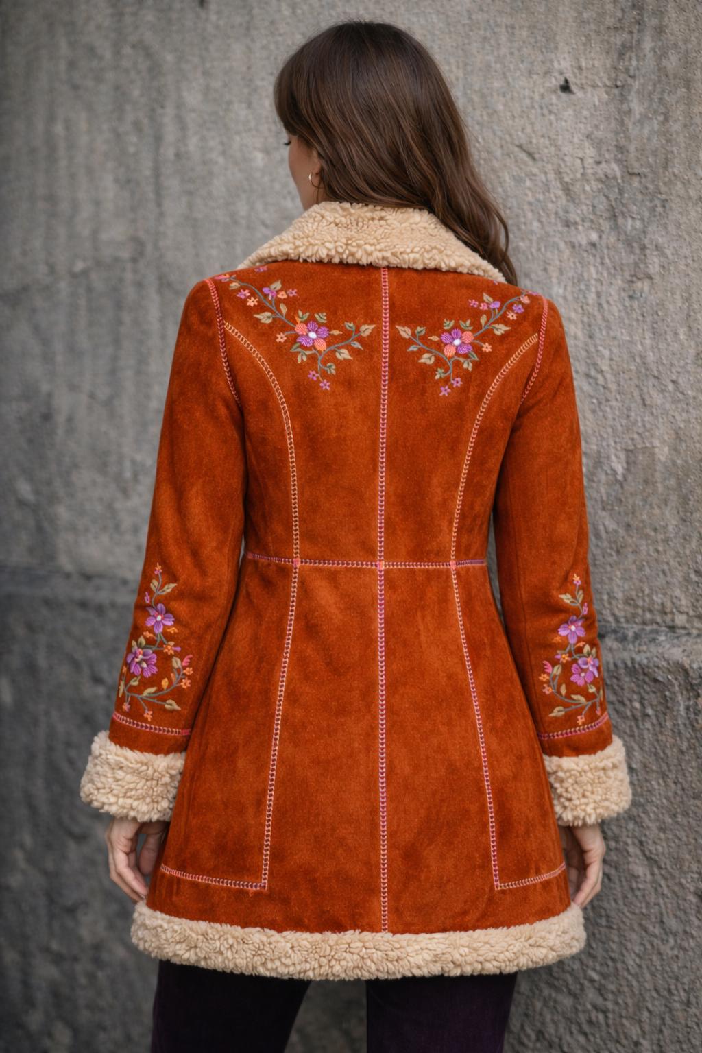 Vintage Brown Afghan Coat for Women – Penny Lane Embroidered Suede