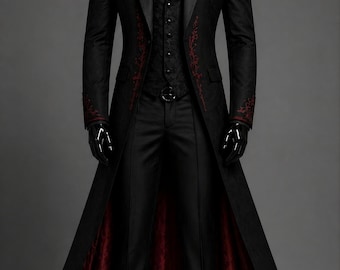 Gothic Vampire Coat, Dracula Style Victorian Goth Suit, Dark Aristocrat Jacket, Steampunk Wedding Longcoat, Masquerade Coat for Men Cosplay