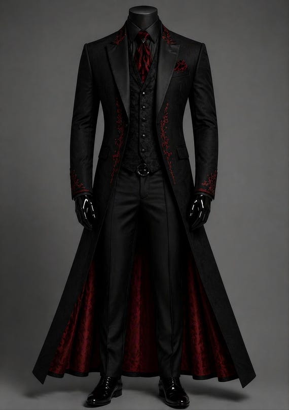 Gothic Vampire Coat, Dracula Style Victorian Goth Suit, Dark Aristocrat Jacket, Steampunk Wedding Longcoat, Masquerade Coat for Men Cosplay
