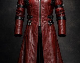 DMC 3 Dante Inspired Red Leather Trench Coat – Devil May Cry Cosplay Costume – Devil Hunter Long Coat – Men Women Gaming Jacket