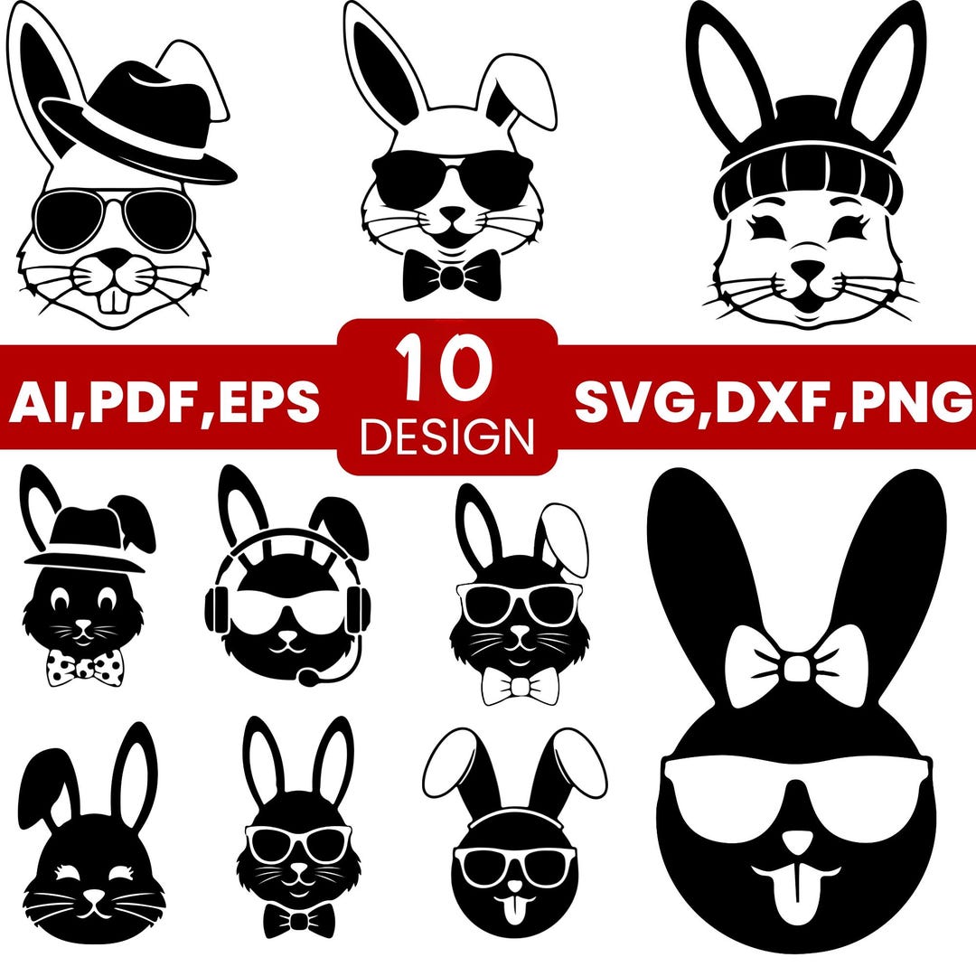 Easter Bunny SVG Bundle, Hipster Rabbit Clipart (digital Download - Etsy