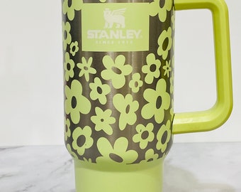 Stanley 40oz tumbler, NEW limited edition Stanley colors, Laser engraved Stanley, Flower tumbler, Sunflower travel mug, Custom Stanley cup