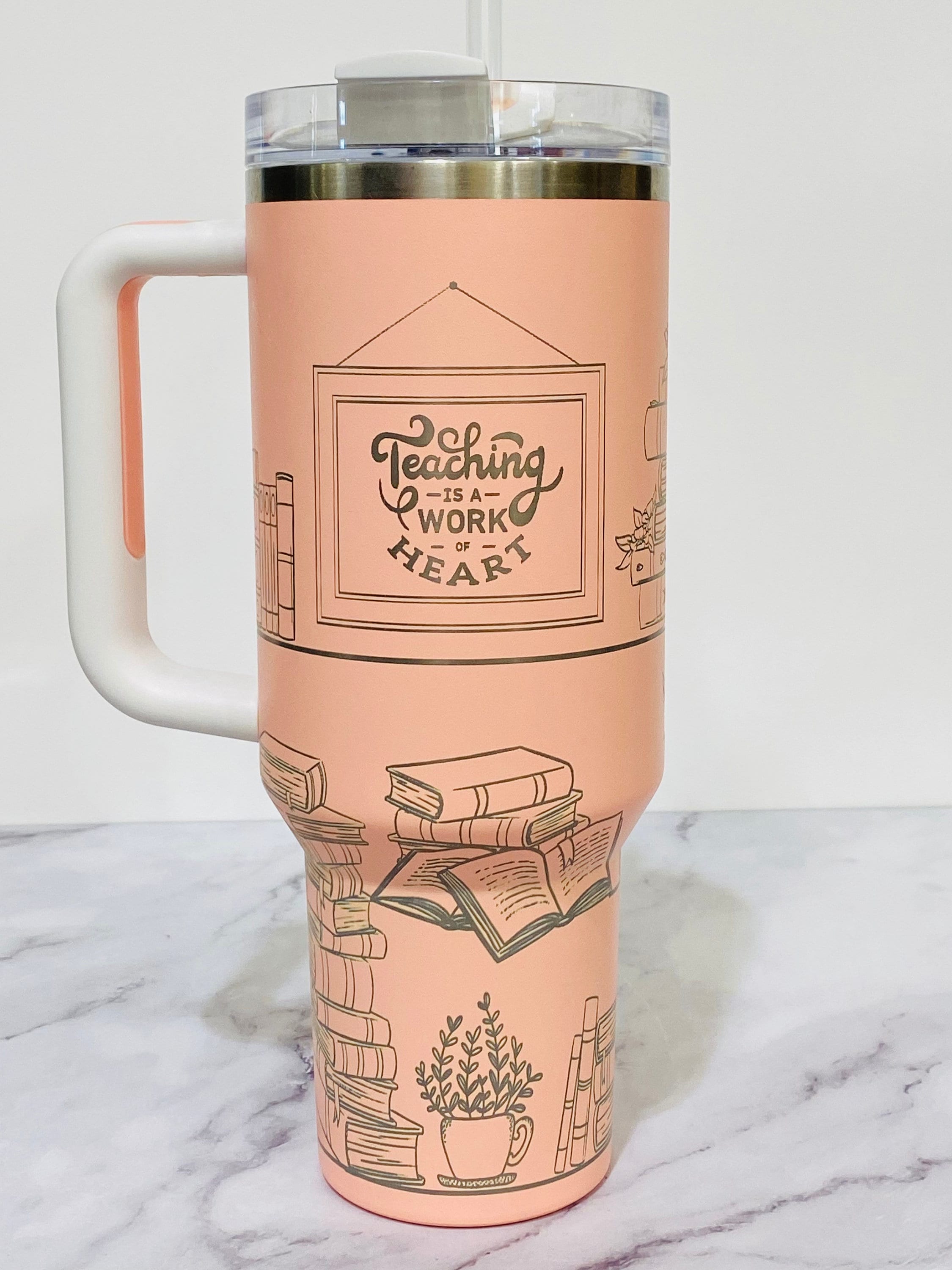 Teaching Is A Work Of Heart Custom Stanley Adventure Quencher 40 oz tumbler