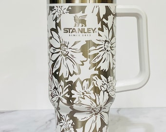 DAISY Stanley 40oz tumbler, NEW limited edition Stanley colors, Laser engraved Stanley, Flower tumbler, Sunflower, Custom Stanley cup
