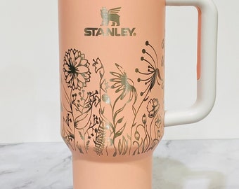 FLORAL Stanley 40oz tumbler, NEW limited edition Stanley colors, Laser engraved Stanley, Flower tumbler, travel mug, Custom Stanley cup