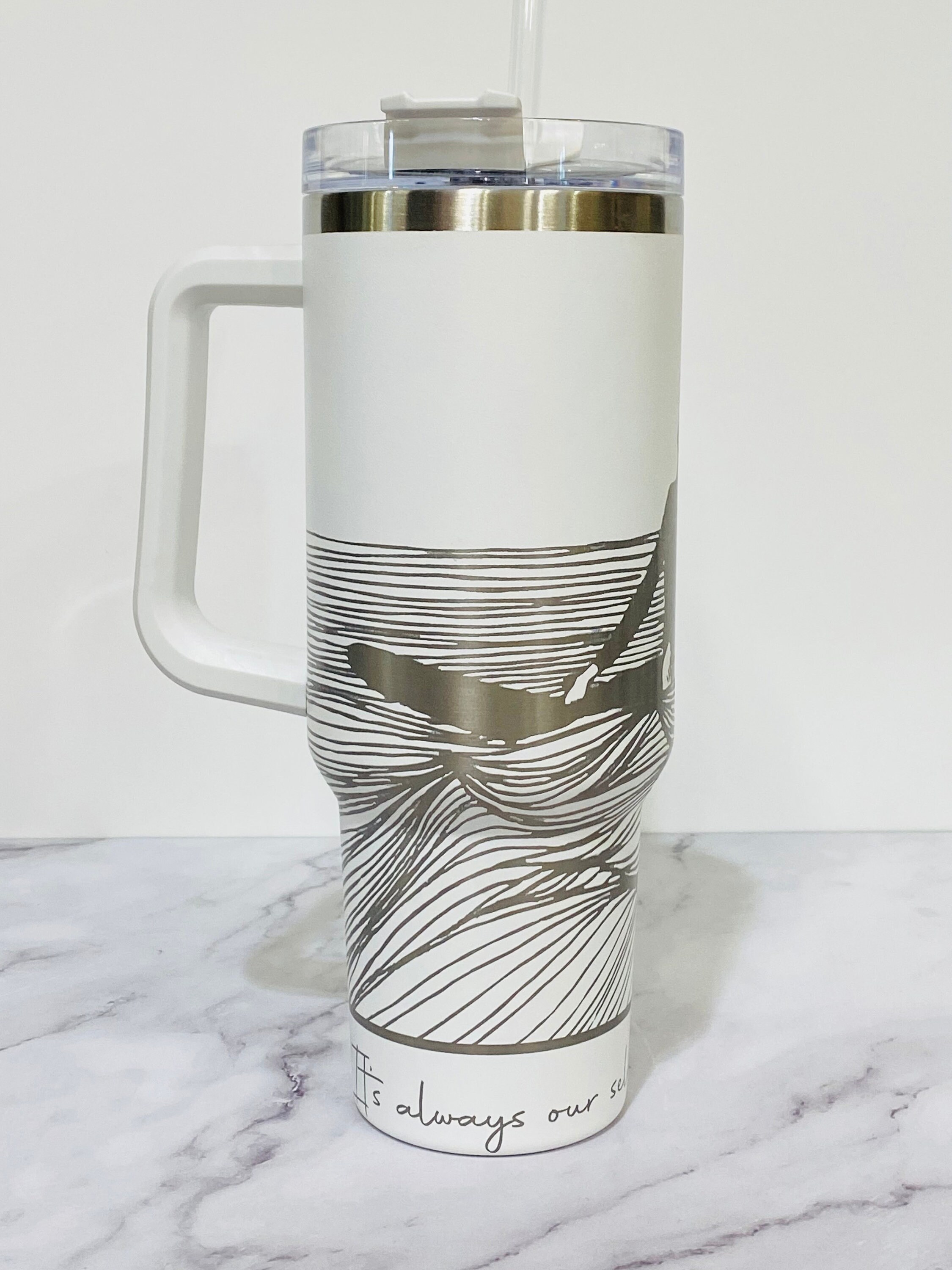 40oz Sunflower Print Stanley Style Cup with Handle - 360 degree engraving!  FREE SHIPPING