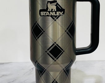 PLAID Stanley 40oz tumbler, NEW limited edition Stanley colors, Laser engraved Stanley, Flower tumbler, travel mug, Custom Stanley cup