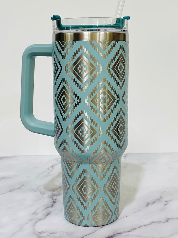 40oz Sunflower Print Stanley Style Cup with Handle - 360 degree