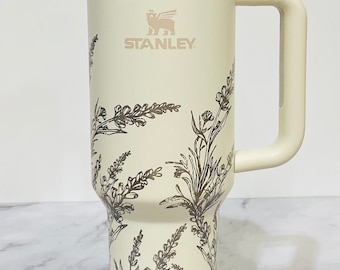 LAVENDER Stanley 40oz tumbler, NEW limited edition Stanley colors, Laser engraved Stanley, Flower tumbler, travel mug, Custom Stanley cup