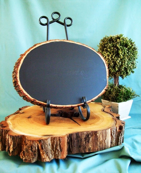 Large Rustic Wood Chalkboard Oval Shaped with easel