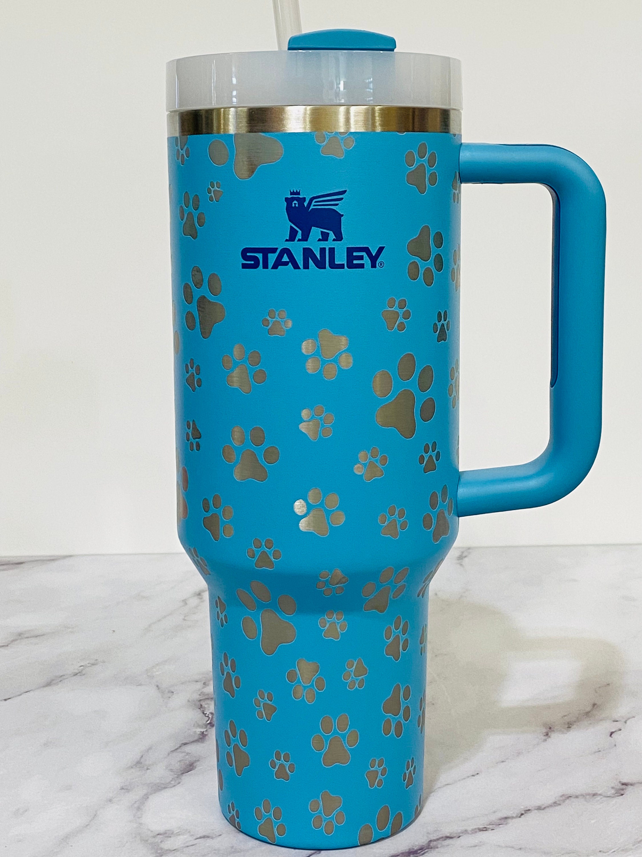 Peach Stanley Cup, Limited Edition 40oz Tumbler with Handle,Laser Engraved  Floral Lace Full Wrap Design, Gift for Her, Birthday Gift