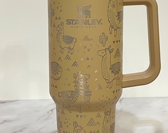 LLAMA Stanley 40oz tumbler, NEW limited edition Stanley colors, Laser engraved Stanley, Flower tumbler, Sunflower, Custom Stanley cup