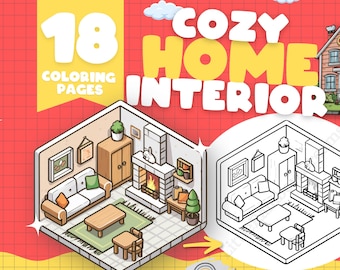 Cozy Home Interior Coloring Book – 18 Kawaii Room Designs (PDF & PNG)
