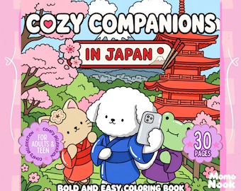 Amici accoglienti in Giappone: libro da colorare con 30 pagine PNG stampabili di animali.