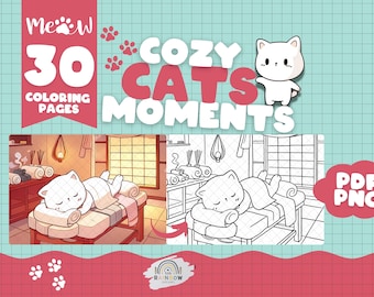 Kawaii Cozy Coloring Pages for Adults - 30 Pages Aesthetic Printable Coloring Book with Procreate Hand-Drawn Doodles, Relaxing Fun Pages