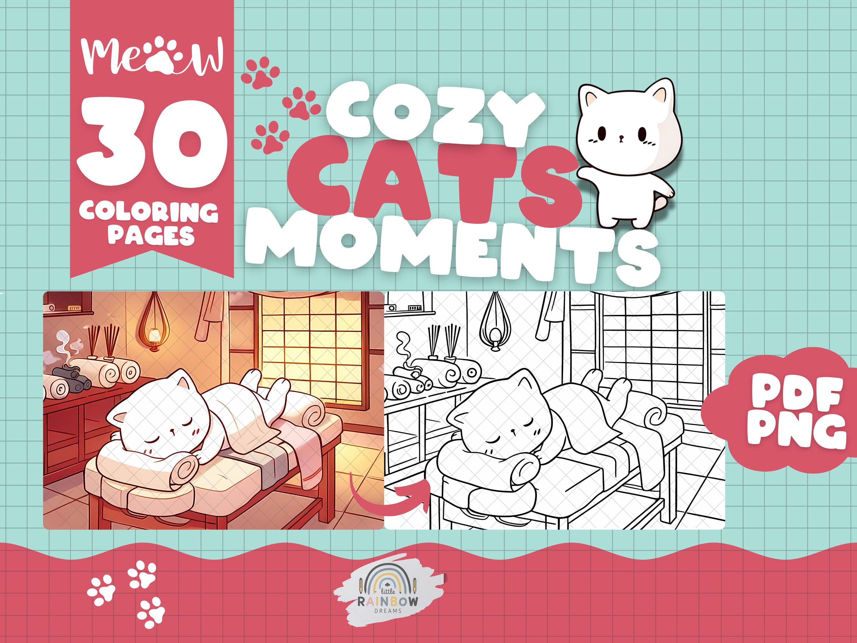 Kawaii Cat Coloring Pages for Adults – 30 Cozy Printable Doodle Designs for Relaxation & Procreate