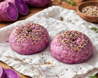 Vegan Purple Sweet Potato Sourdough Bagels | Natural Color | No Dye | Artisan Bagels