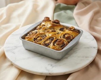 Homemade British Chelsea Buns | 12 Pack in Reusable Square Cake Pan | Cinnamon Raisin Rolls