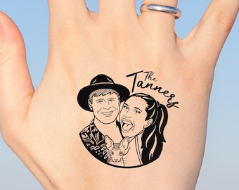 Custom Family Portrait Temporary Tattoo: Wedding Favor Gift
