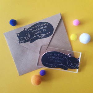 Cat Address Rubber Stamp, Sleeping Cat Return Address Stamp for Cat Lover's, Unique Customized Gift for Friend or Mom Mother Salt & Paper 画像 3