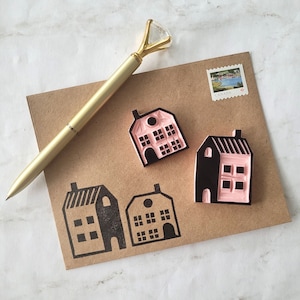 Set di timbri in gomma per case scandinave, francobolli per pianificatore, design di case per francobolli con stampa a blocchi, modello di scrapbooking Case Scandi / Sale e carta
