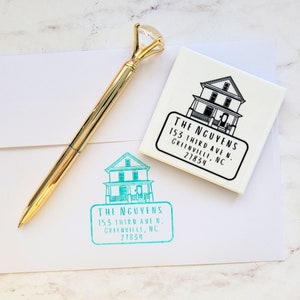 Huisadresstempel (voorgeïnkt), aangepast en gepersonaliseerd cadeau voor nieuw huis, retouradres, thuis, handgemaakt, handgetekend | Zout en papier