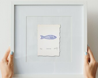 Sardine Limited Edition Print: Hand-Carved Rubber Stamp Art