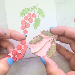 Tampon Tomates sur vigne, Tampon en caoutchouc sculpté à la main, Tomate, Cerise, Impression de motifs, agendas et scrapbooking | Sel et papier