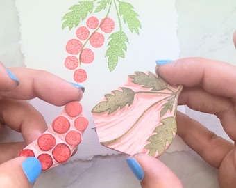Hand Carved Tomatoes on Vine Rubber Stamp: Block Printing, Scrapbooking