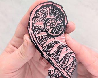 Fiddlehead Fern Rubber Stamp: Hand Carved Pattern Making Stamp