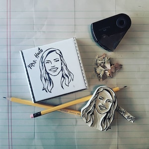 Visage avec tampon pour professeur, portrait personnalisé sur tampon pour cadeau d'anniversaire, idée unique pour cadeau de remerciement, personnalisation | Sel et papier