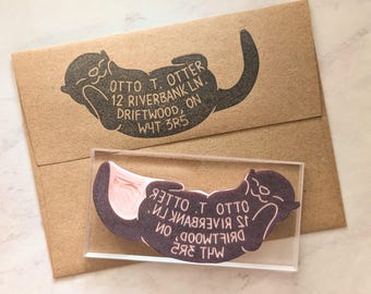 Otter Address Rubber Stamp: Personalized Otter Wildlife Lover Gift