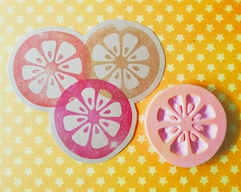 Lemon Rubber Stamp, Fruity Rubber Stamp of lemons lime grapefruit orange, block printing stamp for pattern making,  | Salt & Paper