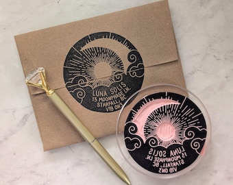 Sun and Moon Return Address Rubber Stamp: Letter Writing Stationery Celestial Witchy
