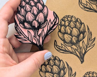 Artichoke Rubber Stamp: Hand Carved Pattern Making Stamp