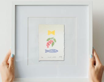 Italian Summer Print: Hand-Carved Sardines, Pasta, Tomatoes - Limited Edition
