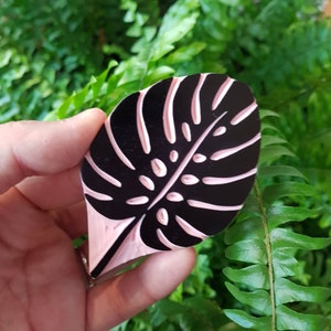Carimbo de borracha de folha Monstera, carimbo de folha de planta, carimbo de borracha de planta de queijo suíço, design de impressão em bloco de folha de planta tropical | Sal e Papel
