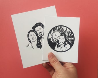 Wedding Gift Couples Faces Illustration, Physical Print of Couples Faces, Hand drawn and Customized for Wedding or Birthday | Salt & Paper