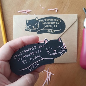 Cat Address Rubber Stamp, Sleeping Cat Return Address Stamp for Cat Lover's, Unique Customized Gift for Friend or Mom Mother Salt & Paper image 4