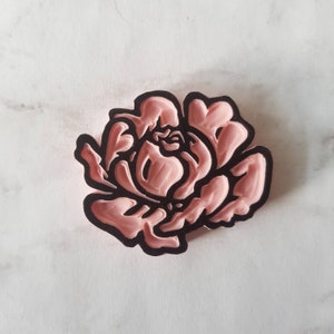 Sello de flor de peonía, sello de goma tallado a mano de flor para invitaciones, patrones de impresión en bloque, planificadores y scrapbooking / Salt & Paper